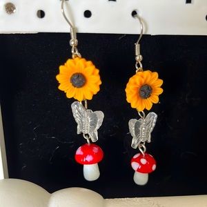 Flower mushroom earrings
